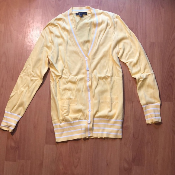 Cotton Brooks Brothers sunshine yellow and white button up cardigan - Picture 3 of 9